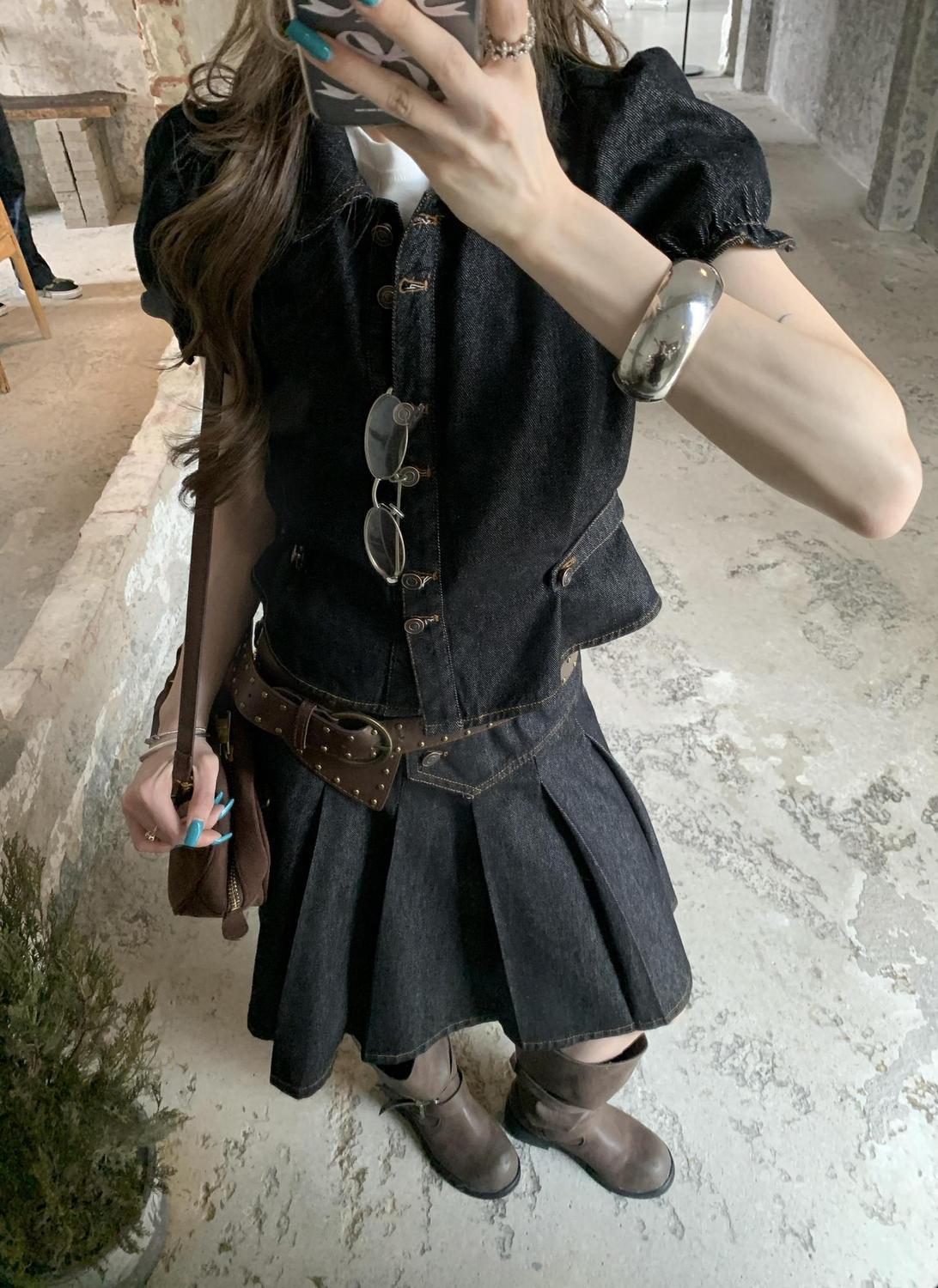 Street Fashion Korean - Setelan Denim 2 Potong Wanita Gaya