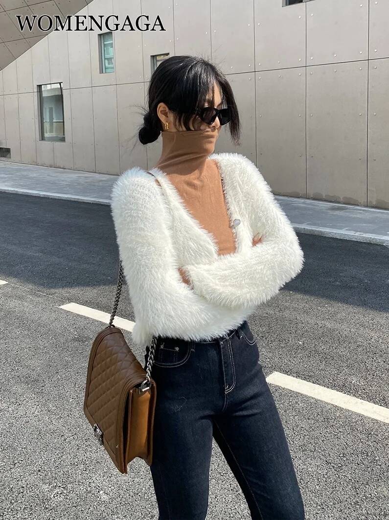Street Fashion Necklace - WOMENGAGA Kardigan Lembut Bulu Cerpelai Imitasi