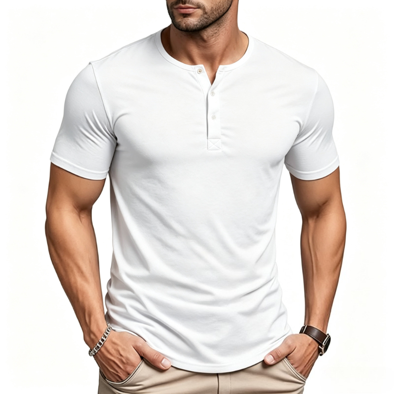 Street Fashion Guys - Kaos Pria Lengan Pendek Kerah Henley
