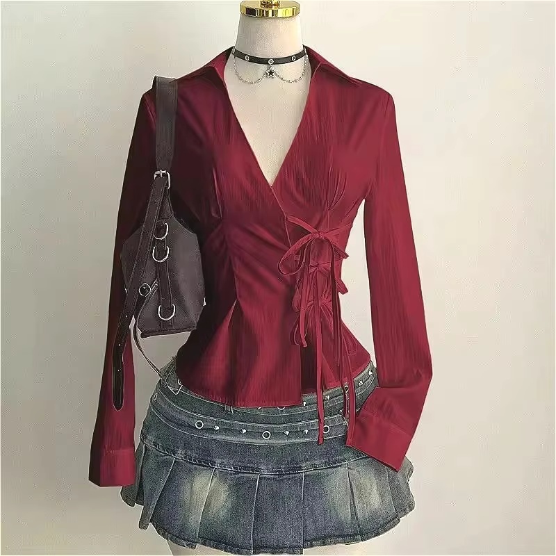 Street Fashion Necklace - Blus Lengan Panjang Modis Kemeja Slim
