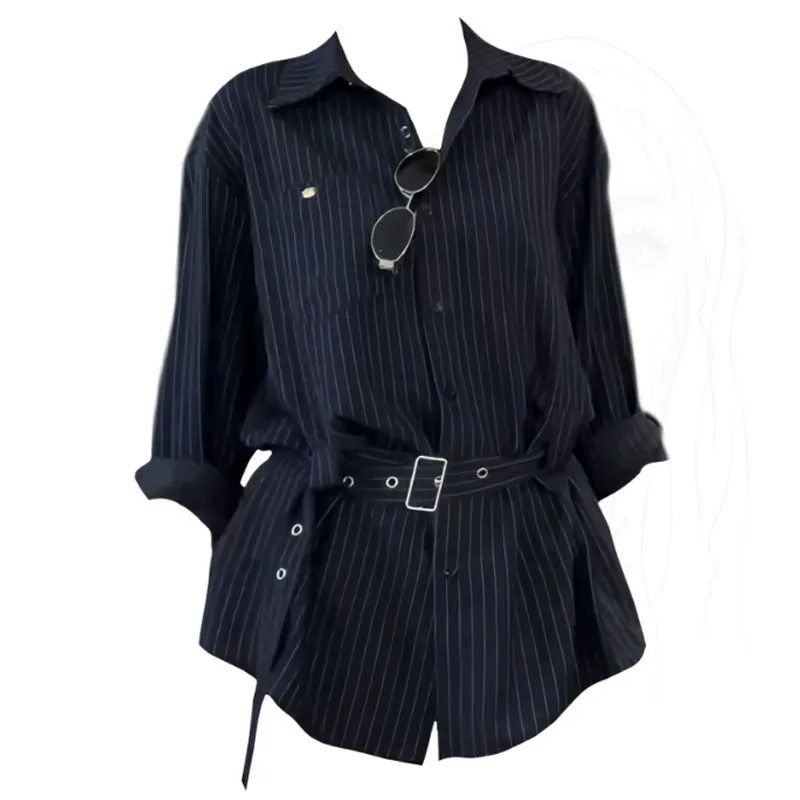 Street Fashion Necklace - Pakaian Wanita, Kemeja Lengan Panjang Bergaris,