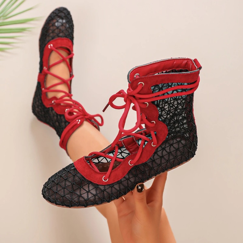 Street Fashion Plus Size - Sepatu Boots Wanita Model Cutout Tali,