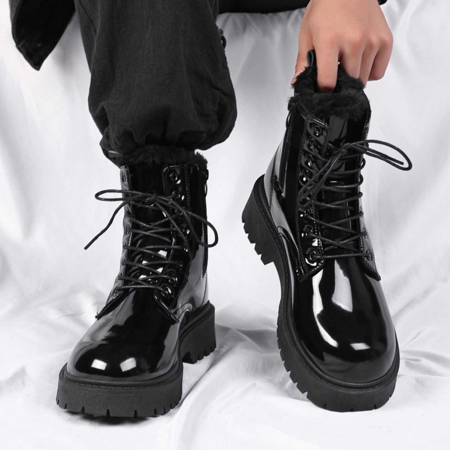 Sepatu bot pria berbulu hangat - Street Fashion Plus Size ulasan dan harga