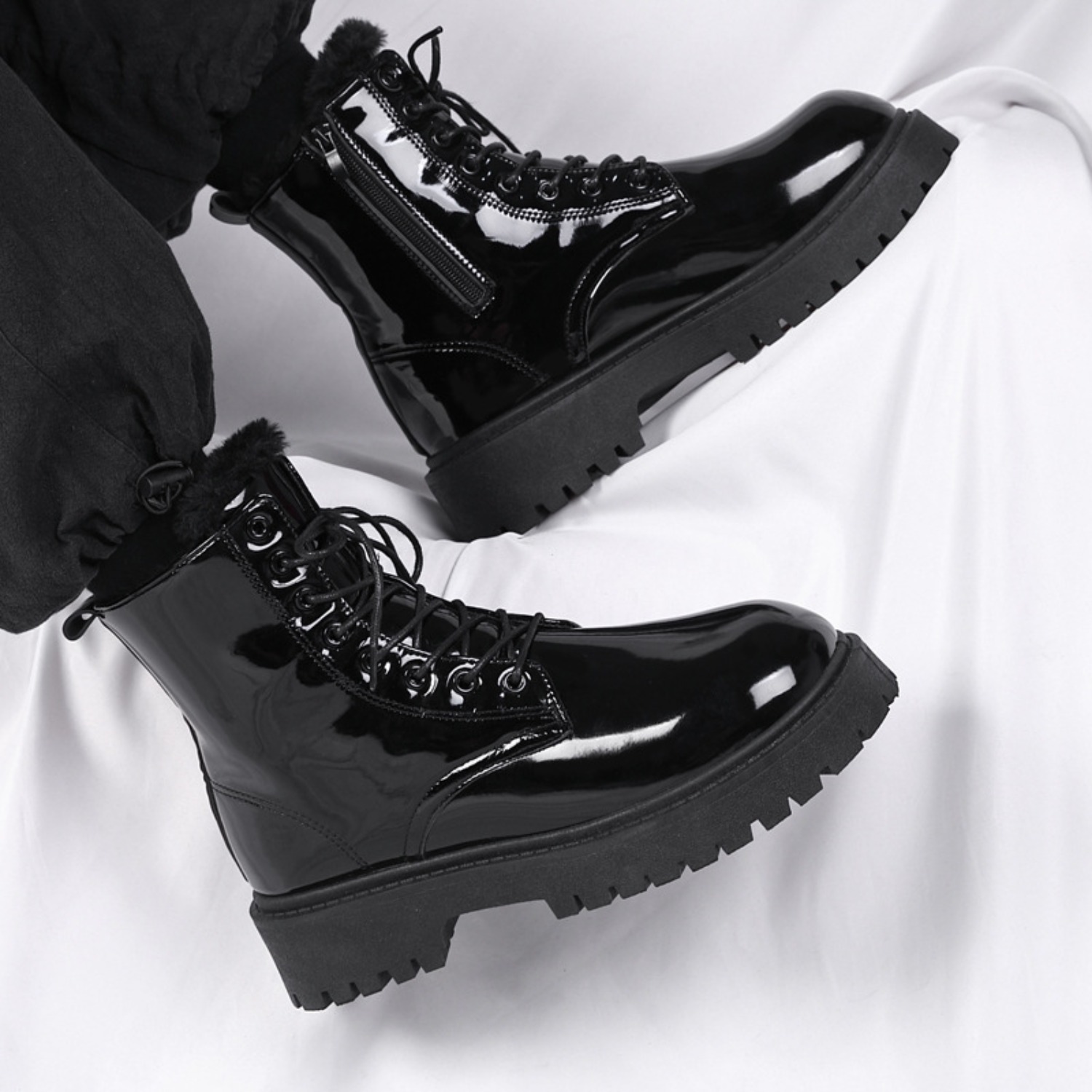 Sepatu bot pria berbulu hangat - Street Fashion Plus Size ulasan dan harga