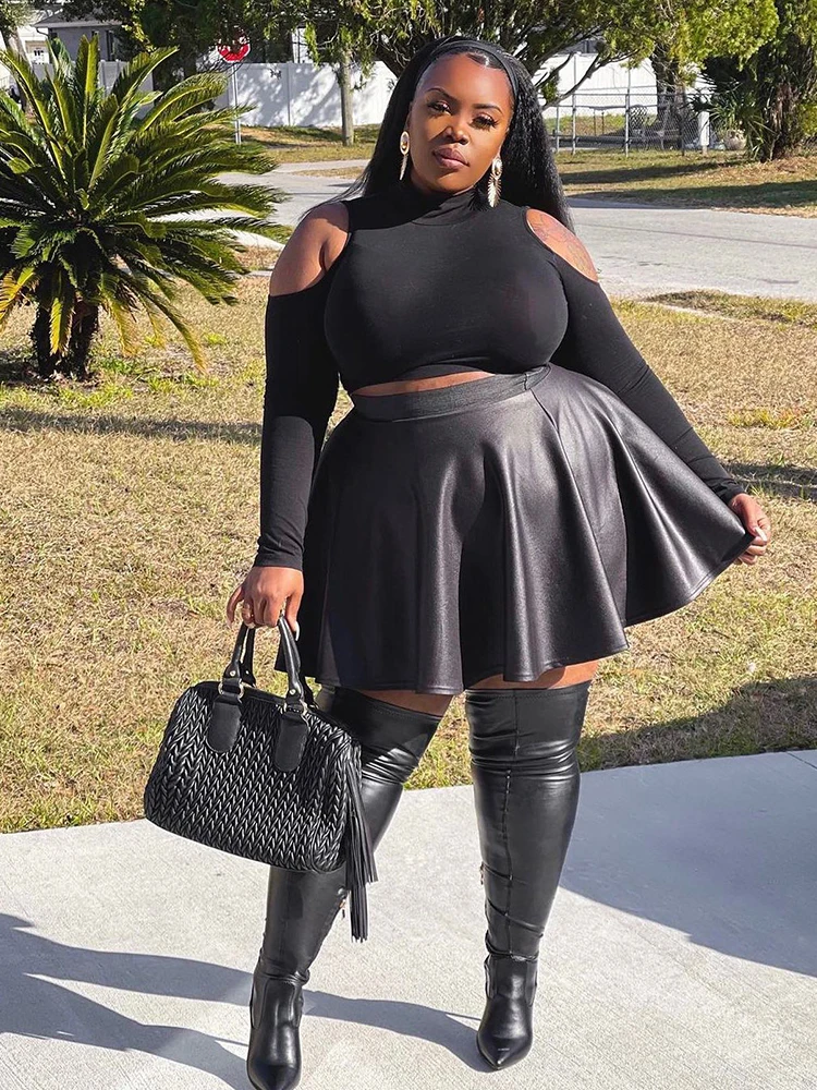 Rok Flare kulit Matte wanita u - Street Fashion Plus Size ulasan dan harga