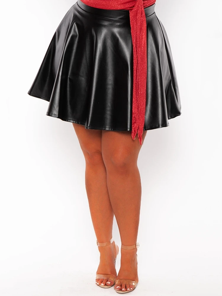 Rok Flare kulit Matte wanita u - Street Fashion Plus Size ulasan dan harga